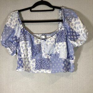 Hollister Blue and White‎ Patchwork Crop Top